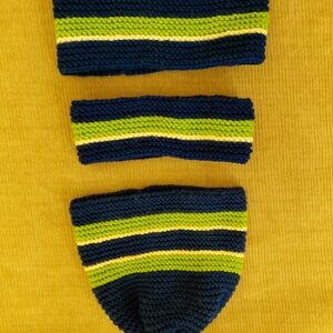 Striped Knit Kids Hat and Headband Set - Blue and Green